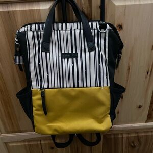 Sherpani Black and White Striped Backpack with Yellow Accent